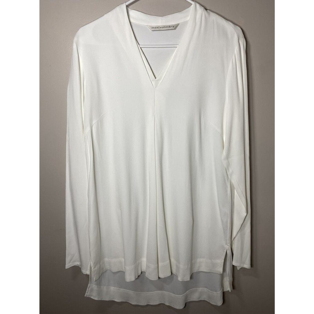 Max Volmary Blouse Womens Sz 6 White V Neck Long Sleeve High Low Top Flowy Tunic
